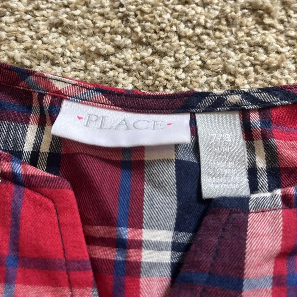 The Children’s Place Girls Plaid Top Red & Blue Sz. 7-8 Patriotic America Summer